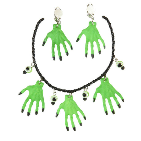 Set Collar y Pendientes Manos Brujas Halloween