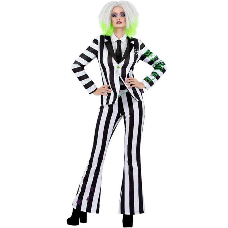 Disfraz de Beetlejuice a rayas para mujer