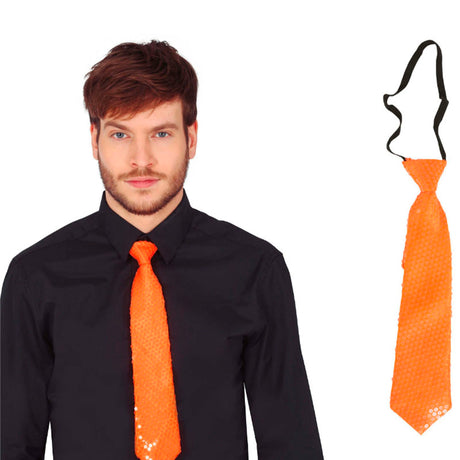 Corbata de lentejuelas naranja neón