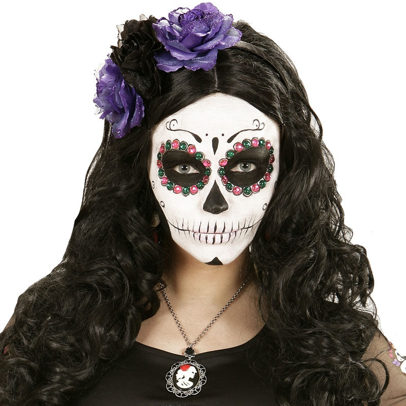 Diadema Catrina con rosas negras y moradas