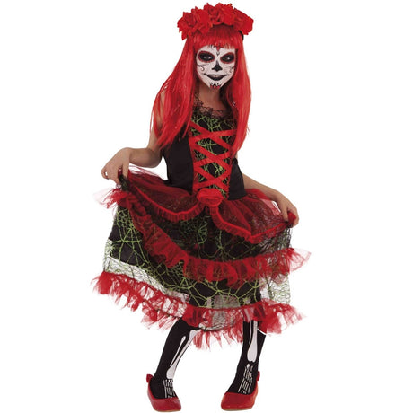 Disfraz de Catrina roja para niña