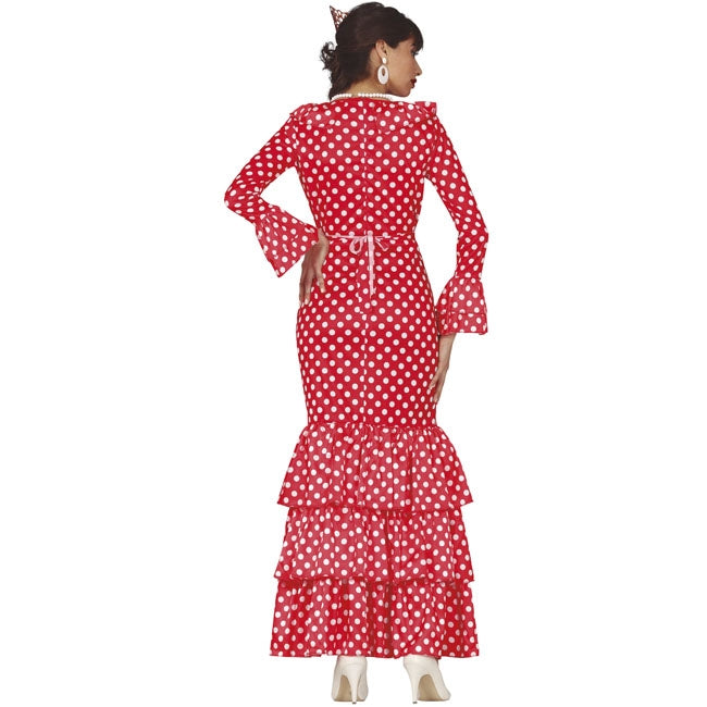 Disfraz de Flamenca lunares blancos para mujer espalda