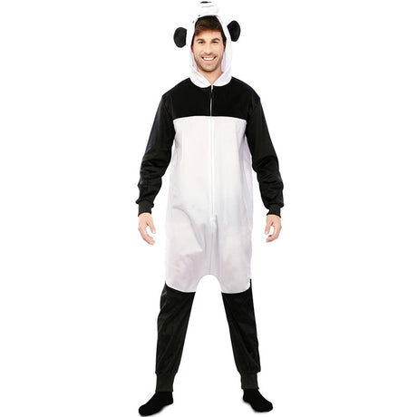 Disfraz de Oso Panda blanco y negro kigurumi adulto unisex Hombre