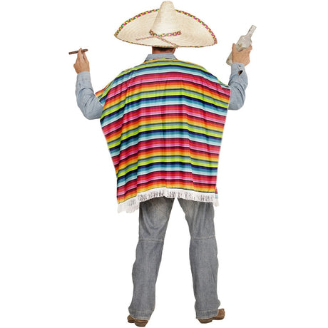 Disfraz de Poncho multicolor de mexicano para hombre espalda