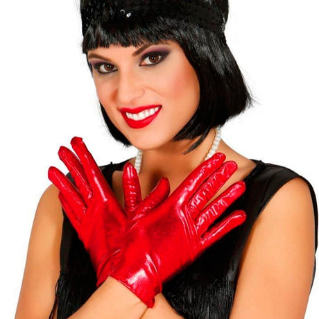 Guantes metalizados cortos rojos