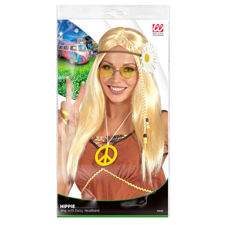 Peluca Hippie rubia con cinta y margarita Packaging